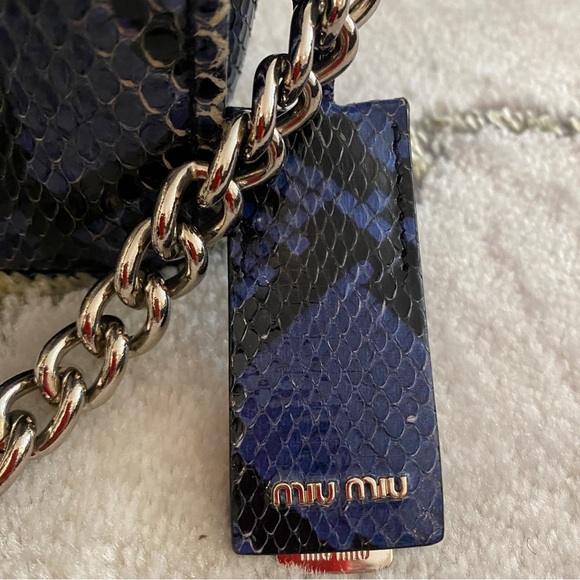 Miu Miu Club  Blue  Python Chain Flap Bag, - Picture 4 of 12